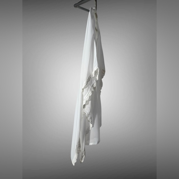 Ivory Sheer Lace Trim Boho Kimono Cardigan Tie Waist Open Front - Picture 7 of 8